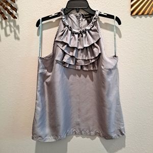 Silk Ruffle Neck Sleeveless Top